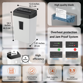 Bonsaii Crosscut Paper Shredder, 12-Sheet Capacity, P-4 Security Level, 5.5-Gallon Bin, Heavy-Duty Shredder for Home or Office, Destroys Paper, Credit Cards, Mail, and Staples, White & Black with Viewing Window